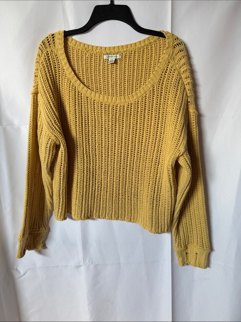 American Eagle Outfitters Mustard Open-Knit Scoop Neck Sweater